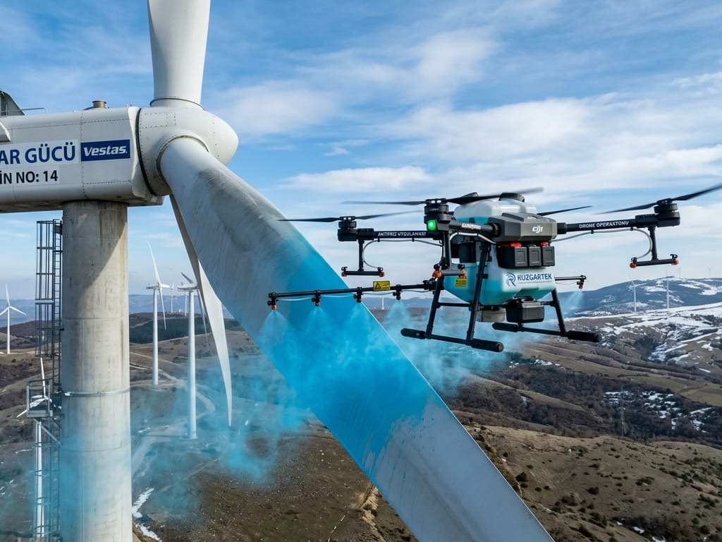 Rüzgar türbini kanadında drone ile özel uygulama sahası
